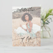 Celebration of Life Script Funeral Photo | White Bedankkaart (Staand voorkant)