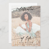 Celebration of Life Script Funeral Photo | White Bedankkaart (Voorkant / Achterkant)