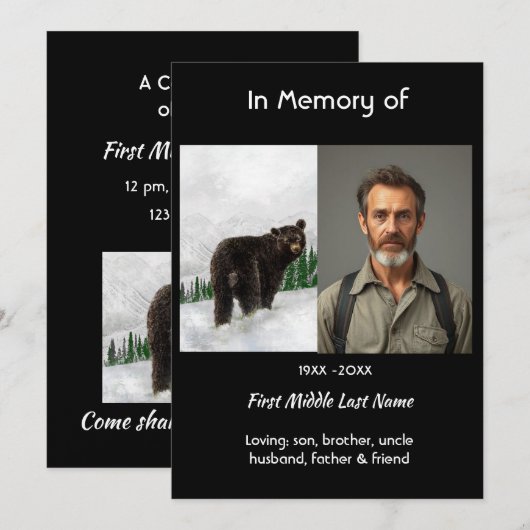 Celebration of Life Service Black Bear Animal Kaart (Voorkant / Achterkant)