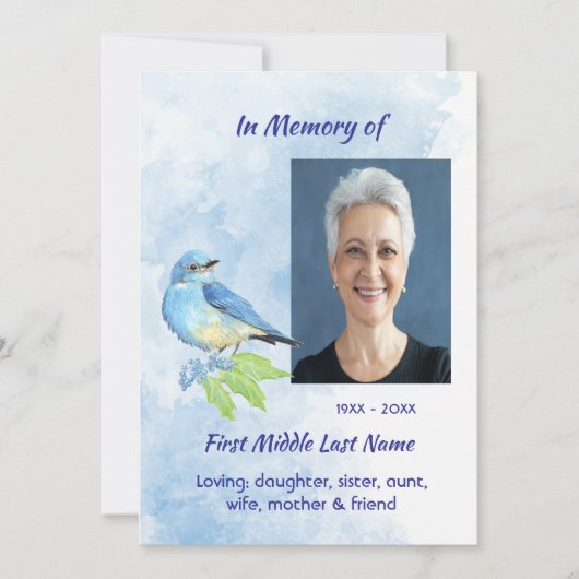Celebration of Life Service Bluebird Garden Bird  Kaart (Voorkant)