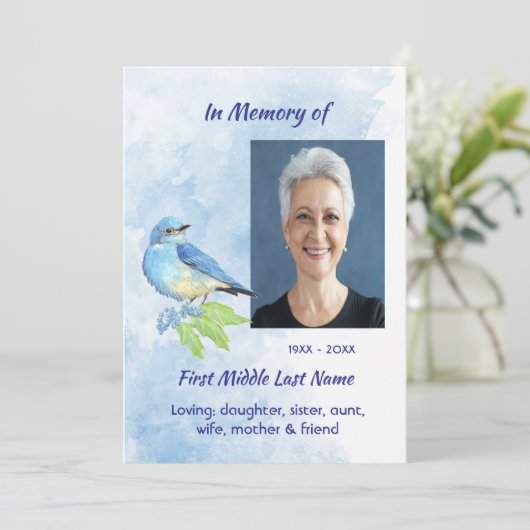 Celebration of Life Service Bluebird Garden Bird  Kaart (Staand voorkant)