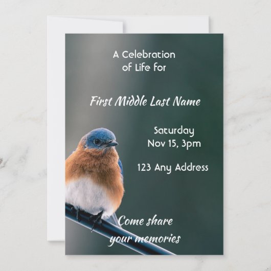Celebration of Life Service Bluebird Garden Bird Kaart (Achterkant)