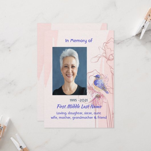 Celebration of Life Service Bluebird Garden Kaart (Voorkant / Achterkant in situ)