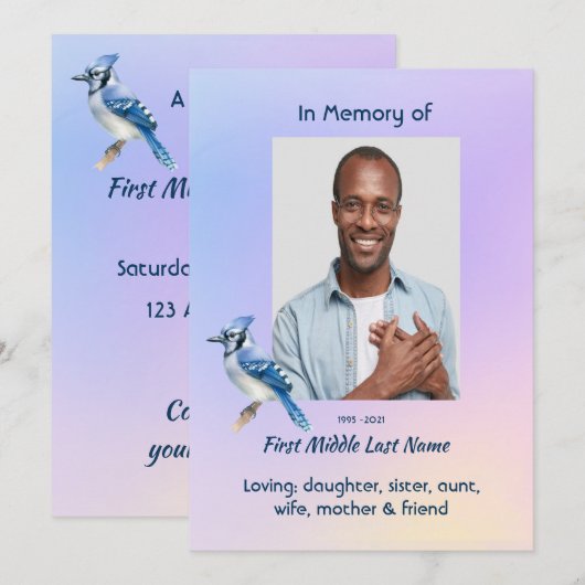 Celebration of Life Service Bluejay  Kaart (Voorkant / Achterkant)