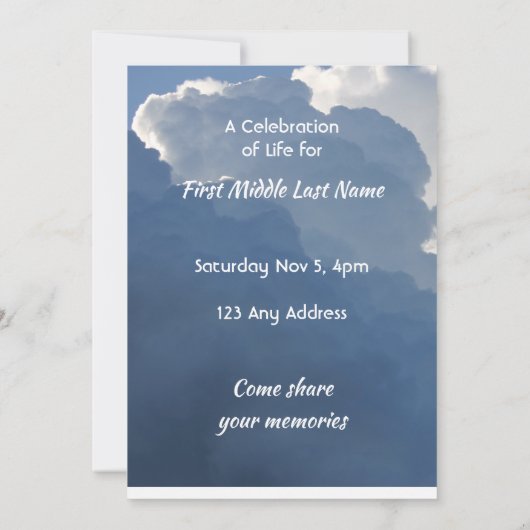 Celebration of Life Service Clouds Sky Heavenly Kaart (Achterkant)