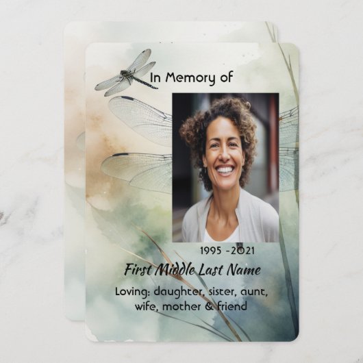Celebration of Life Service Custom Dragonfly Kaart (Voorkant / Achterkant)