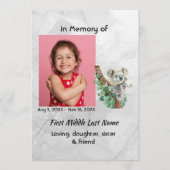 Celebration of Life Service Cute Koala Bear Kids Kaart (Voorkant)