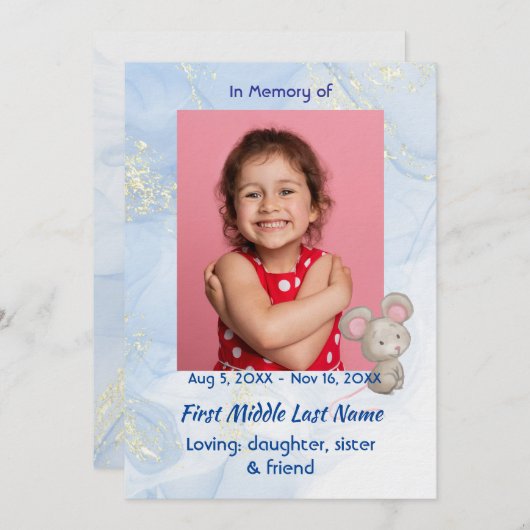 Celebration of Life Service Cute Mouse Children   Kaart (Voorkant / Achterkant)