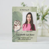 Celebration of Life Service  Cute Owl Bird Kaart (Staand voorkant)