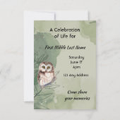 Celebration of Life Service  Cute Owl Bird Kaart (Achterkant)