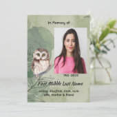 Celebration of Life Service Cute Owl Bird Save The Date (Staand voorkant)