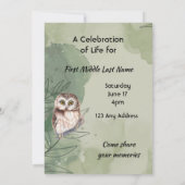 Celebration of Life Service Cute Owl Bird Save The Date (Achterkant)