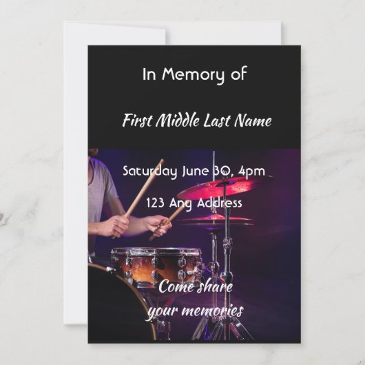Celebration of Life Service Drummer Drums Band  Kaart (Voorkant)