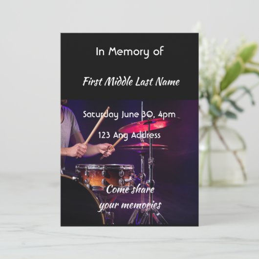 Celebration of Life Service Drummer Drums Band  Kaart (Staand voorkant)