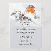 Celebration of Life Service  English Robin Bird Kaart (Achterkant)