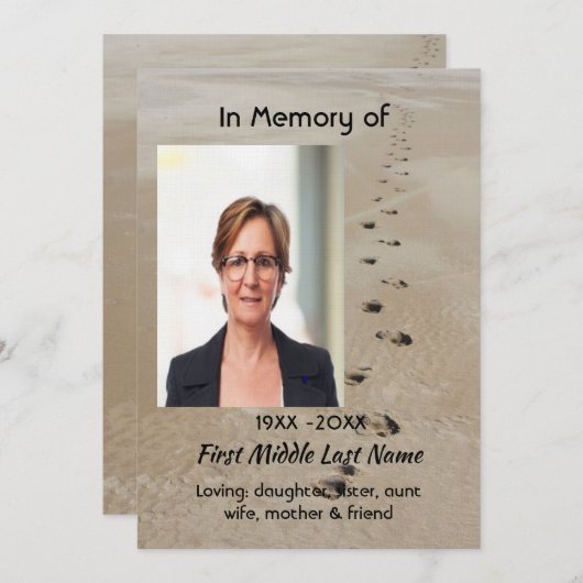 Celebration of Life Service Footprints in Sand Kaart (Voorkant / Achterkant)