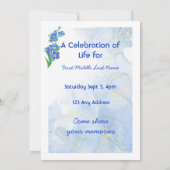 Celebration of Life Service Forget me Not" Flowers Kaart (Achterkant)