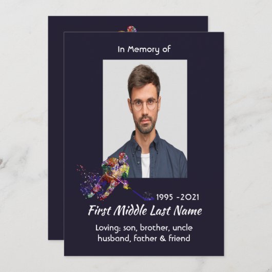 Celebration of Life Service  Hockey Player Sport Save The Date (Voorkant / Achterkant)