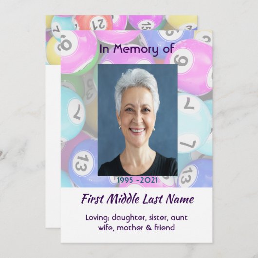 Celebration of Life Service invite Bingo Game  Kaart (Voorkant / Achterkant)