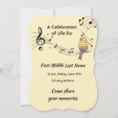 Celebration of Life Service Invite Music Bird Kaart (Achterkant)