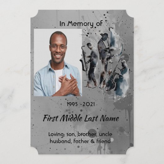 Celebration of Life Service Jazz Band Music Kaart (Voorkant)