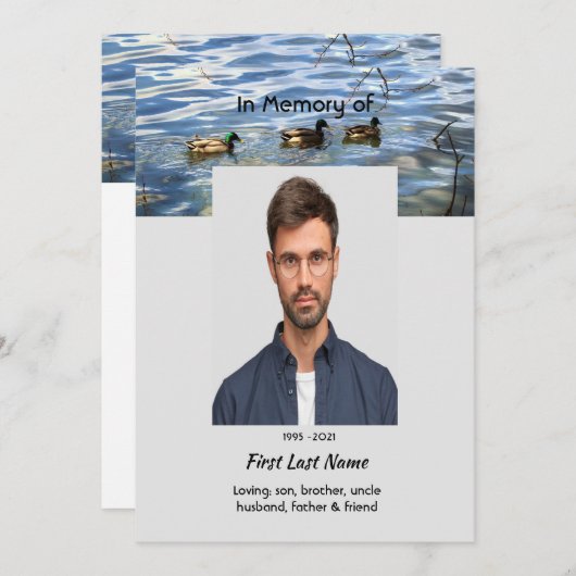 Celebration of Life Service, Lake Ducks Birds Kaart (Voorkant / Achterkant)