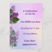 Celebration of Life Service  Lilac Garden Flower  Kaart (Achterkant)