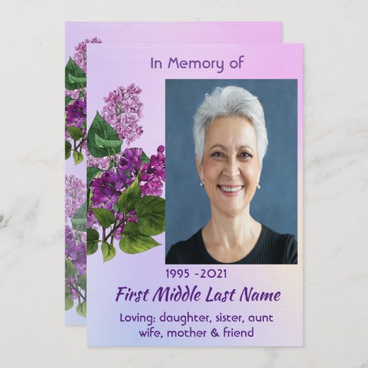 Celebration of Life Service  Lilac Garden Flower  Kaart (Voorkant / Achterkant)