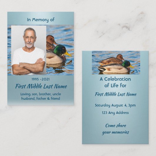 Celebration of Life Service Mallard Ducks Bird Visitekaartje (Voorkant / Achterkant)