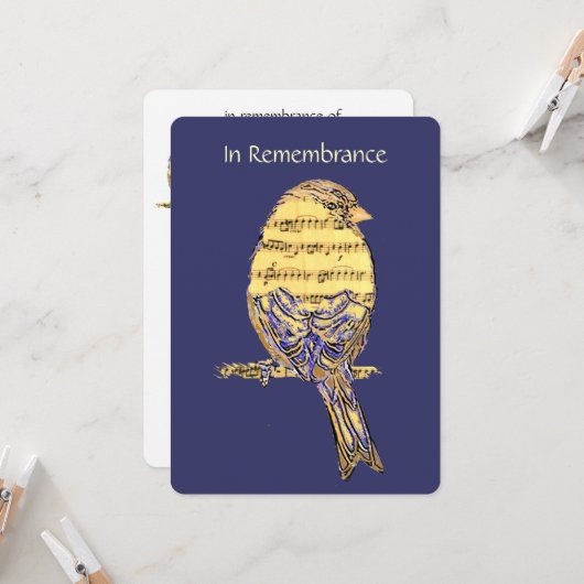 Celebration of Life Service Nodig Muziek Song Bird Kaart (Voorkant / Achterkant in situ)