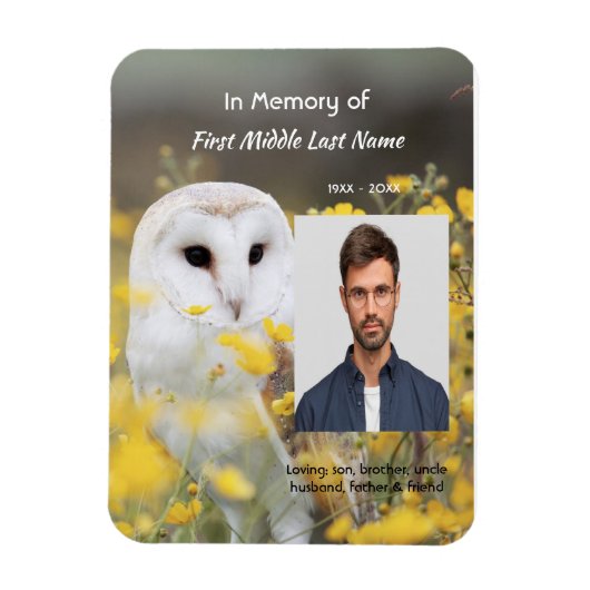 Celebration of Life Service Photo Barn Owl Bird  Magneet (Verticaal)