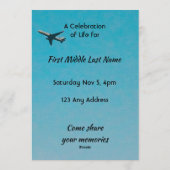 Celebration of Life Service Pilot Airplane Flying Kaart (Achterkant)