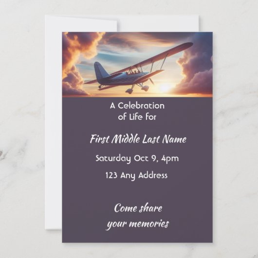 Celebration of Life Service Pilot Flying Sunset Kaart (Achterkant)