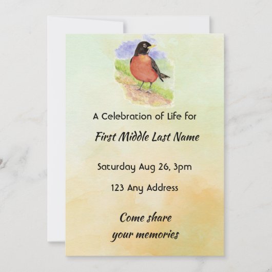 Celebration of Life Service  Robin Garden Bird Kaart (Voorkant)