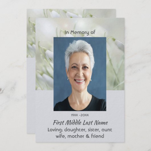 Celebration of Life Service Snowdrop Flowers Kaart (Voorkant / Achterkant)