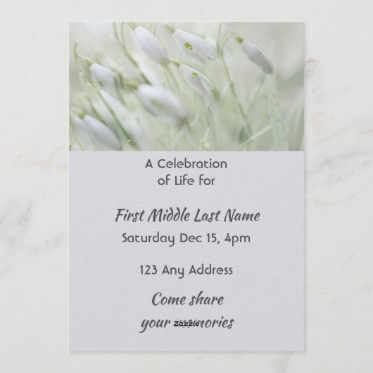 Celebration of Life Service Snowdrop Flowers Kaart (Achterkant)