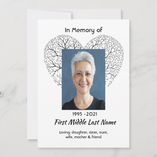 Celebration of Life Service Tree Life Heart Love Kaart (Voorkant)