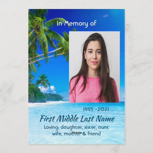 Celebration of Life Service Tropical Beach Exotic Kaart (Achterkant)