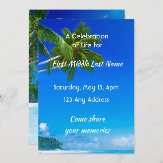 Celebration of Life Service Tropical Beach Exotic Kaart (Voorkant / Achterkant)