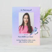 Celebration of Life Service Watercolor Bluejay Kaart (Staand voorkant)