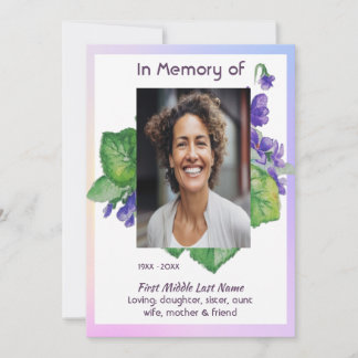 Celebration of Life Service Watercolor Wild Violet Kaart