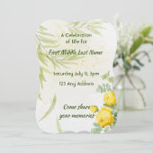 Celebration of Life Service Yellow Roses Flowers Kaart (Staand voorkant)