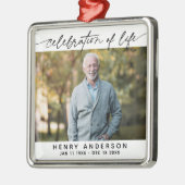 Celebration of Life Simple Script Tribute Photo Metalen Ornament (Links)