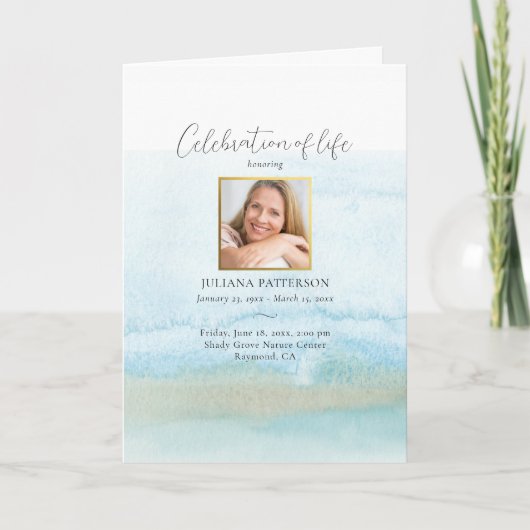 Celebration of Life Waterverf Beach Foto Begrafeni Programma (Voorkant)
