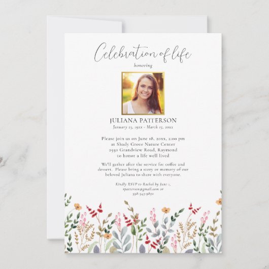 Celebration of Life Wildflower Begrafenis Foto's Kaart (Voorkant)