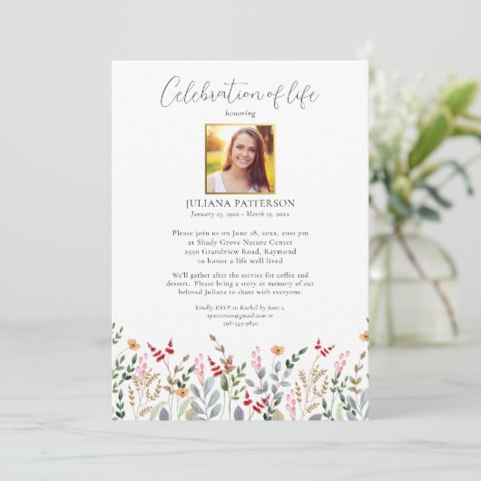 Celebration of Life Wildflower Begrafenis Foto's Kaart (Staand voorkant)