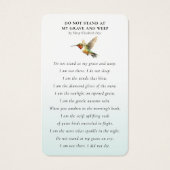 Celebration of Life Wildflowers Hummingbird Visitekaartje (Achterkant)