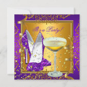 Celebration Paarse Champagne Royal Gold Party Kaart (Voorkant)