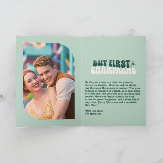 Celebration Pop Champagne Retro New Year Photo Feestdagen Kaart (Binnen)