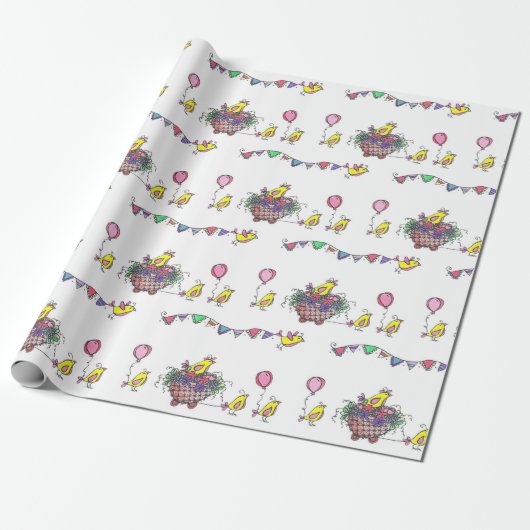 Celebratory Bird Parade Illustration Cadeaupapier (Uitgerold)